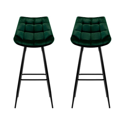 Milla Velvet Bar Stools 76cm Green (Set of 2) - Barstool Express