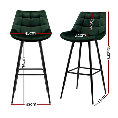 Milla Velvet Bar Stools 76cm Green (Set of 4) - Barstool Express