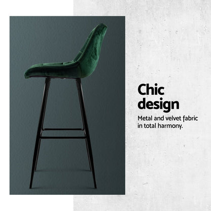 Milla Velvet Bar Stools 76cm Green (Set of 4) - Barstool Express
