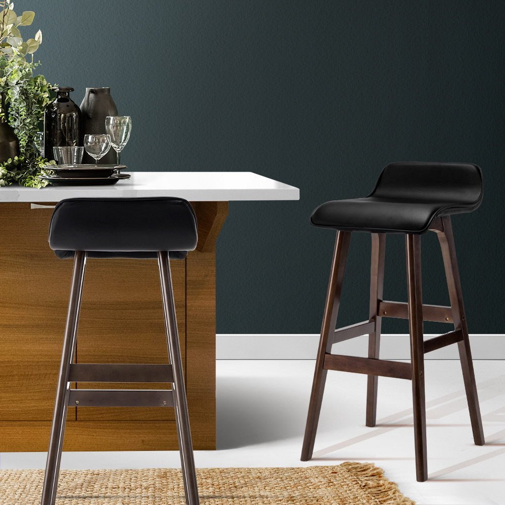 Milo Leather Bentwood Bar Stools 74cm Black (Set of 2) - Barstool Express