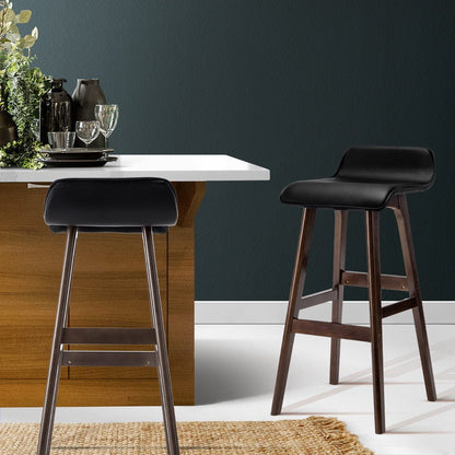 Milo Leather Bentwood Bar Stools 74cm Black (Set of 2) - Barstool Express