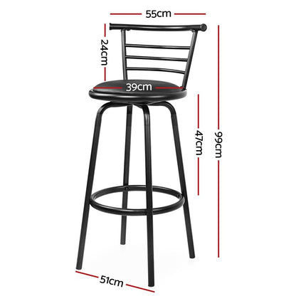 Black bar stool with measurements on a white background