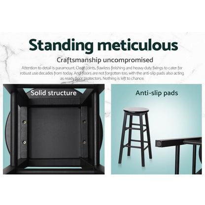 Moana Round Wooden Bar Stools 61cm Black (Set of 2) - Barstool Express