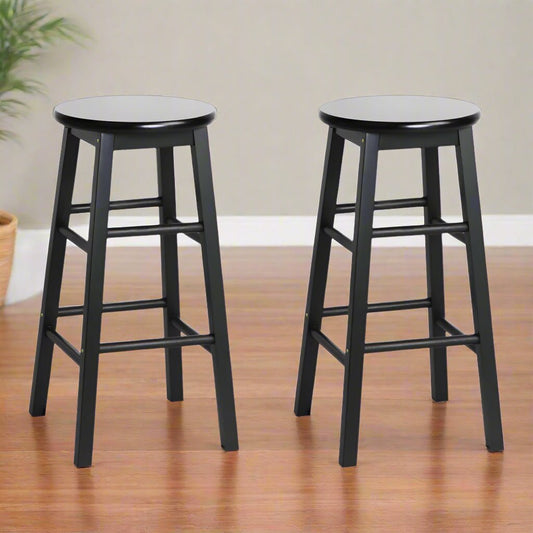 Moana Round Wooden Bar Stools 61cm Black (Set of 2) - Barstool Express
