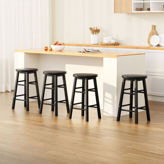 Moana Round Wooden Bar Stools 61cm Black (Set of 4) - Barstool Express