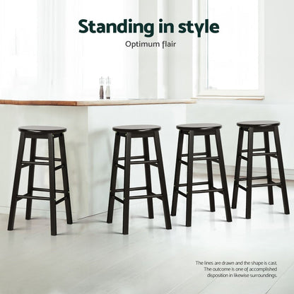 Moana Round Wooden Bar Stools 61cm Black (Set of 4) - Barstool Express