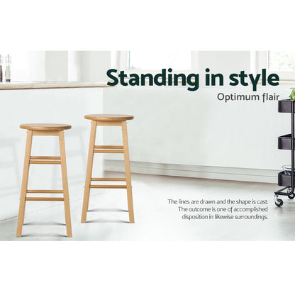 Moana Round Wooden Bar Stools 61cm Natural (Set of 2) - Barstool Express