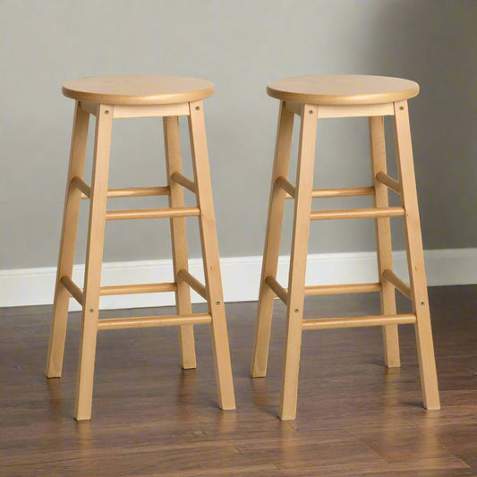 Moana Round Wooden Bar Stools 61cm Natural (Set of 2) - Barstool Express