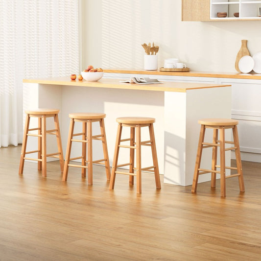 Moana Round Wooden Bar Stools 61cm Natural (Set of 4) - Barstool Express
