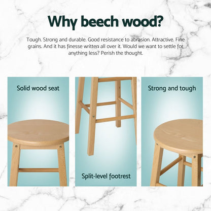 Moana Round Wooden Bar Stools 61cm Natural (Set of 4) - Barstool Express