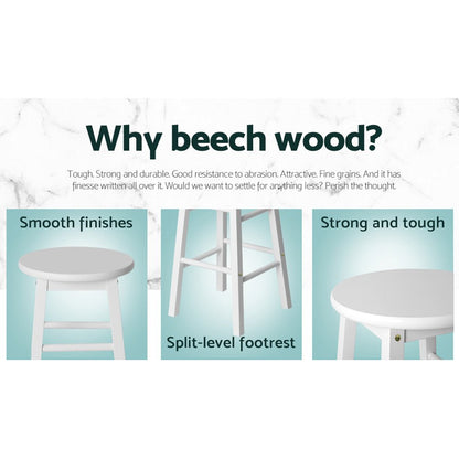 Moana Round Wooden Bar Stools 61cm White (Set of 2) - Barstool Express