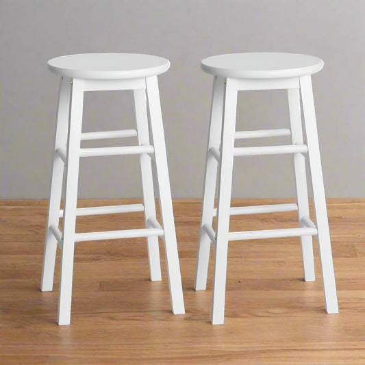 Moana Round Wooden Bar Stools 61cm White (Set of 2) - Barstool Express