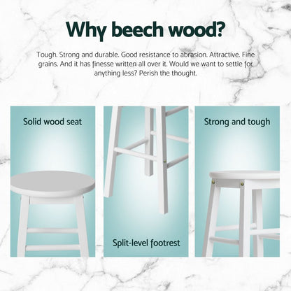 Moana Round Wooden Bar Stools 61cm White (Set of 4) - Barstool Express