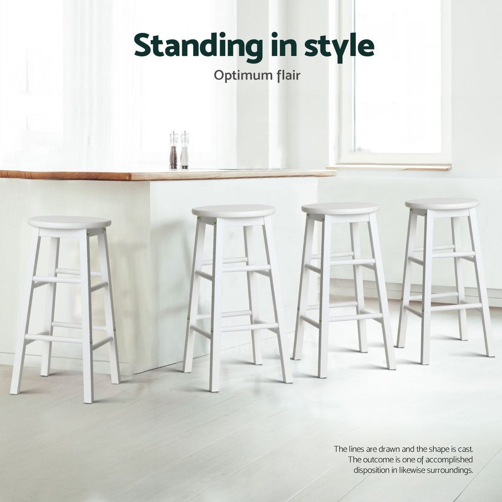 Moana Round Wooden Bar Stools 61cm White (Set of 4) - Barstool Express