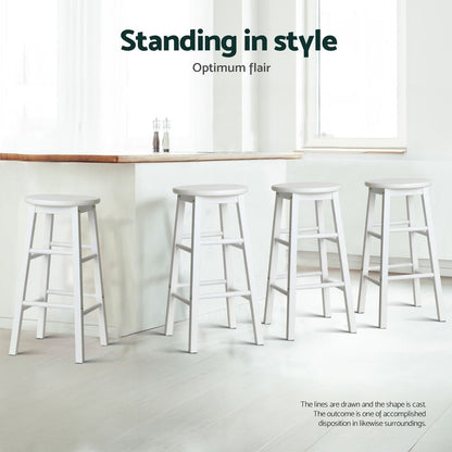 Moana Round Wooden Bar Stools 61cm White (Set of 4) - Barstool Express