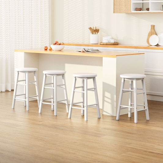 Moana Round Wooden Bar Stools 61cm White (Set of 4) - Barstool Express