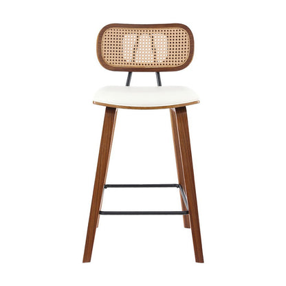 Nina Leather Padded Rattan Bar Stools 64cm Walnut & Beige (Set of 2) - Barstool Express