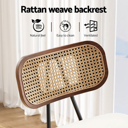 Nina Leather Padded Rattan Bar Stools 64cm Walnut & Beige (Set of 4) - Barstool Express