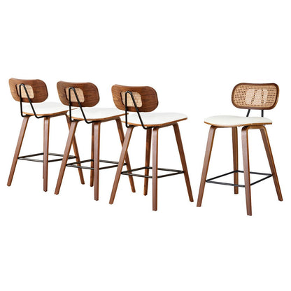 Nina Leather Padded Rattan Bar Stools 64cm Walnut & Beige (Set of 4) - Barstool Express