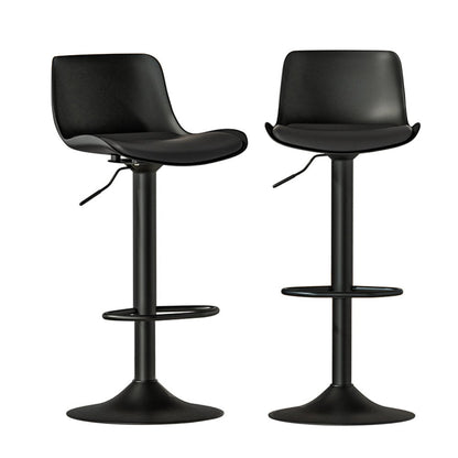 Two black swivel bar stools on a white background