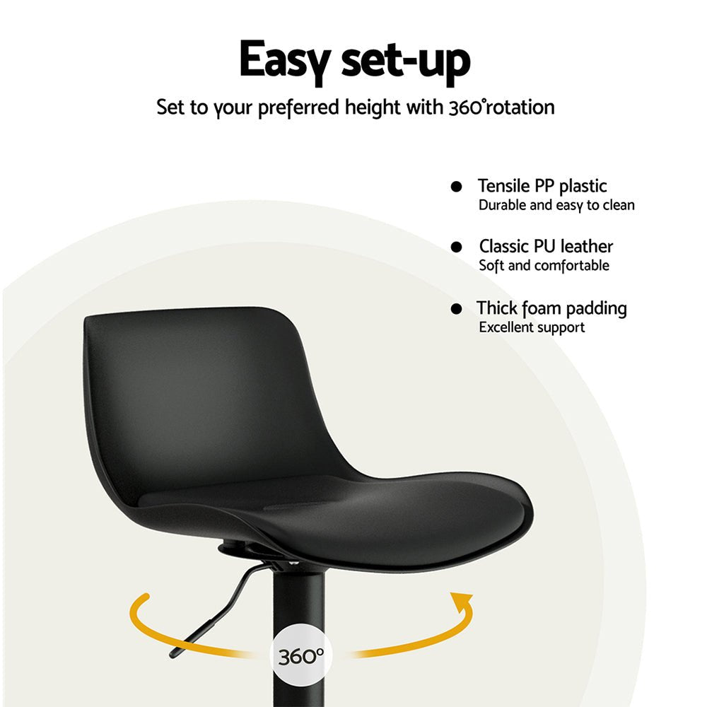Nola Leather Padded Adjustable Bar Stools Black (Set of 2) - Barstool Express