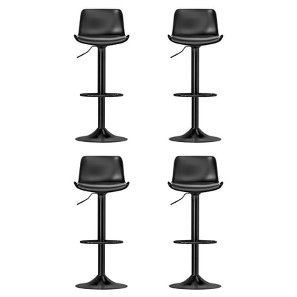 Four black bar stools on a white background