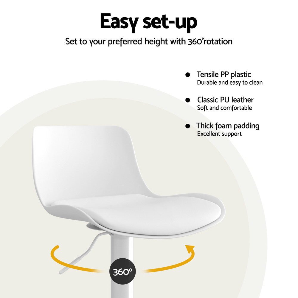 Nola Leather Padded Adjustable Bar Stools White (Set of 2) - Barstool Express