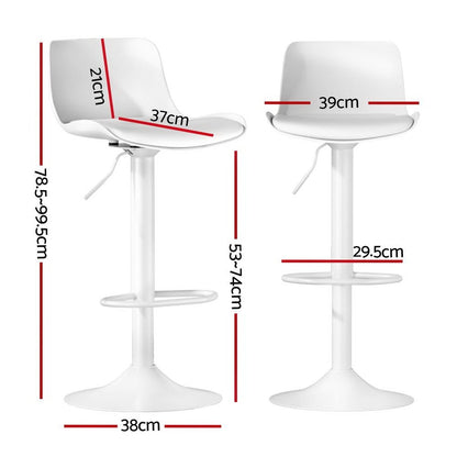 White bar stools with dimensions marked on a white background