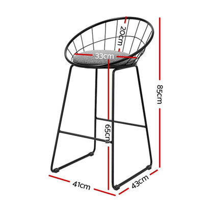 Nox Metal Padded Seat Bar Stools 65cm Grey (Set of 2) - Barstool Express