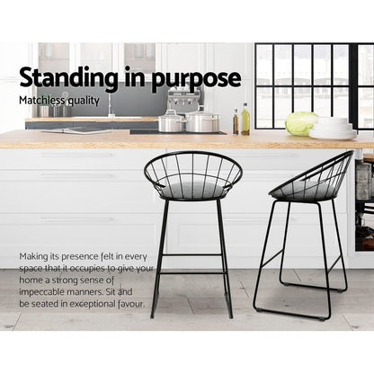 Nox Metal Padded Seat Bar Stools 65cm Grey (Set of 4) - Barstool Express