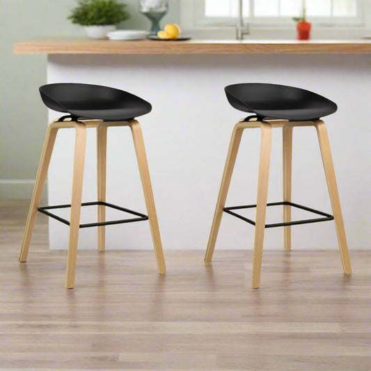 Olen Plastic Timber Frame Bar Stools 67cm Black (Set of 2) - Barstool Express