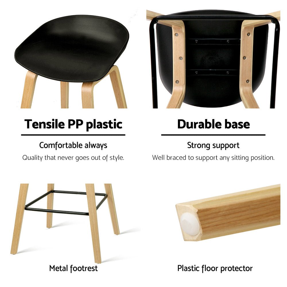 Olen Plastic Timber Frame Bar Stools 67cm Black (Set of 2) - Barstool Express
