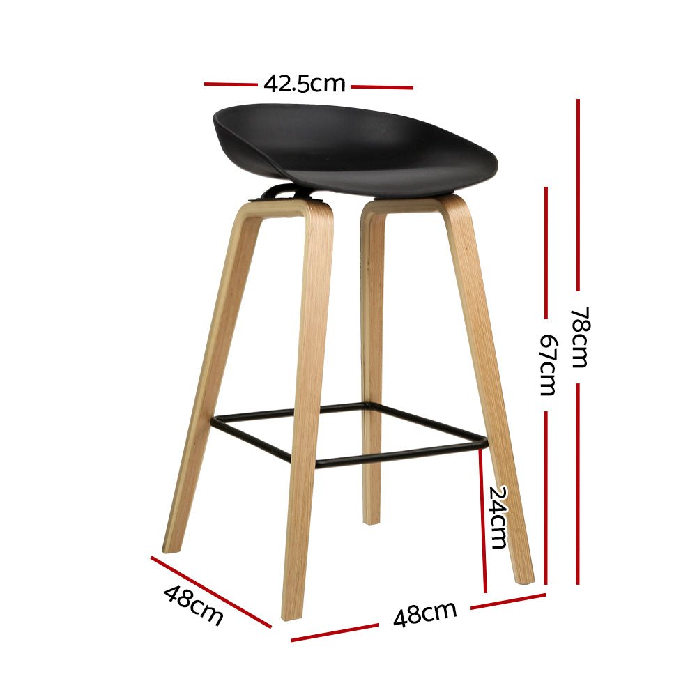 Olen Plastic Timber Frame Bar Stools 67cm Black (Set of 2) - Barstool Express