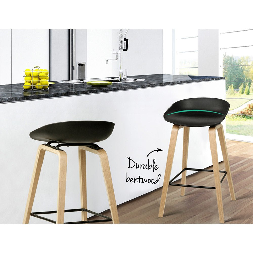 Olen Plastic Timber Frame Bar Stools 67cm Black (Set of 2) - Barstool Express