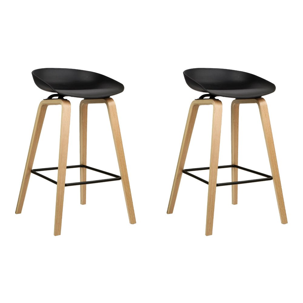Olen Plastic Timber Frame Bar Stools 67cm Black (Set of 2) - Barstool Express