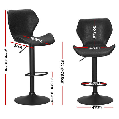 Otto Vintage Leather Adjustable Bar Stools Black (Set of 2) - Barstool Express
