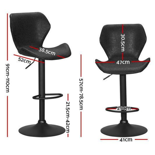 Otto Vintage Leather Adjustable Bar Stools Black (Set of 2) - Barstool Express
