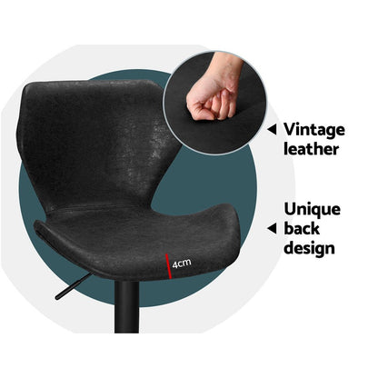 Otto Vintage Leather Adjustable Bar Stools Black (Set of 2) - Barstool Express