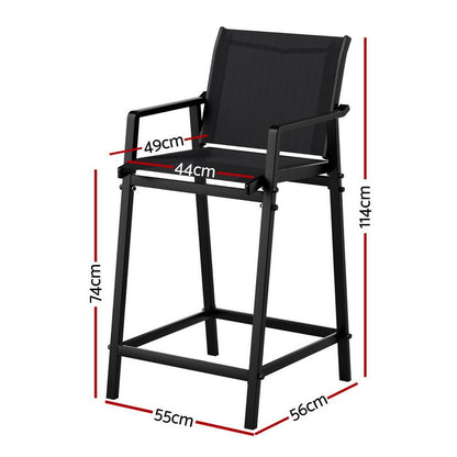 Outdoor Bar Stools Steel Dining Chairs Patio Furniture Garden Black (Set of 2) - Barstool Express