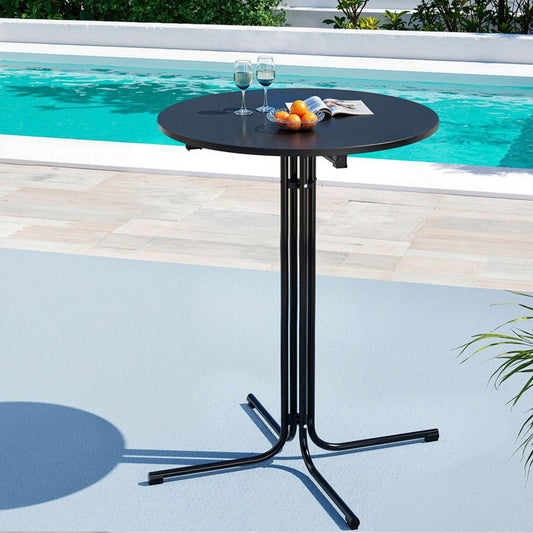 Outdoor Folding Adjustable Round Bar Table Patio Furniture Black - Barstool Express