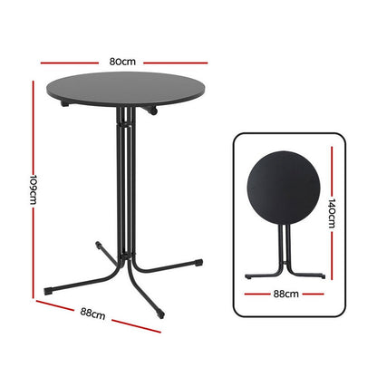 Outdoor Folding Adjustable Round Bar Table Patio Furniture Black - Barstool Express