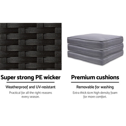 Outdoor Wicker Dining Bistro Bar Set – Black with Grey Cushions (5 Piece) - Barstool Express
