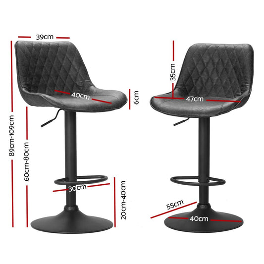 Owen Vintage Leather Adjustable Bar Stools Black (Set of 2) - Barstool Express