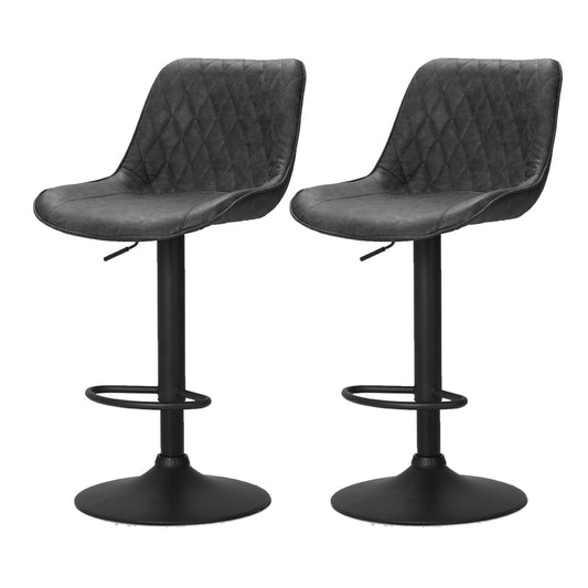Owen Vintage Leather Adjustable Bar Stools Black (Set of 2) - Barstool Express