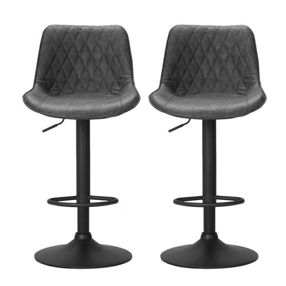 Owen Vintage Leather Adjustable Bar Stools Black (Set of 2) - Barstool Express