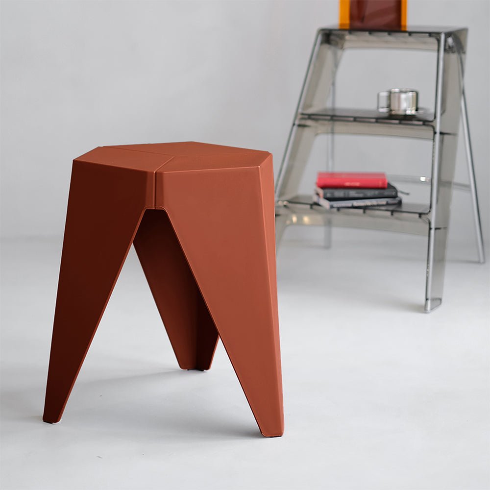 Puzzle Design Stackable Plastic Stools 45cm Red (Set of 2) - Barstool Express