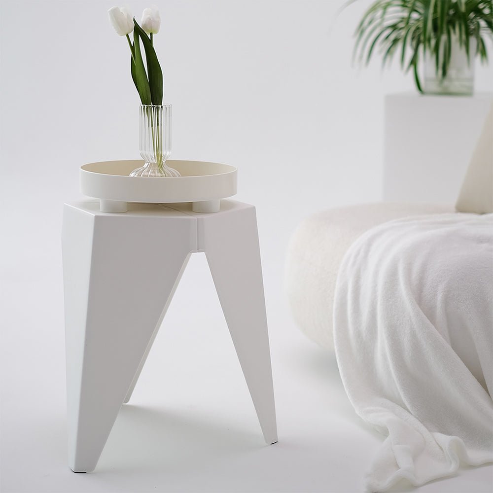 Puzzle Design Stackable Plastic Stools 45cm White (Set of 2) - Barstool Express