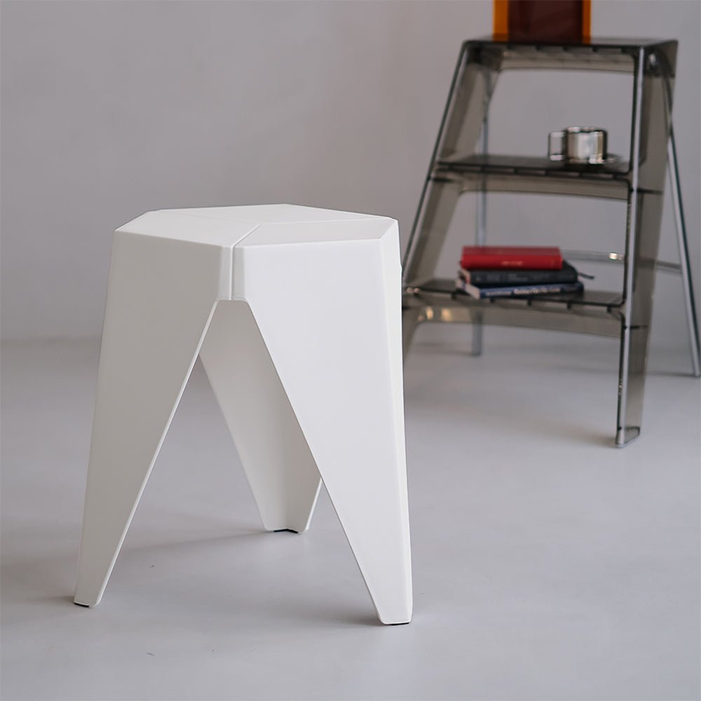 Puzzle Design Stackable Plastic Stools 45cm White (Set of 2) - Barstool Express