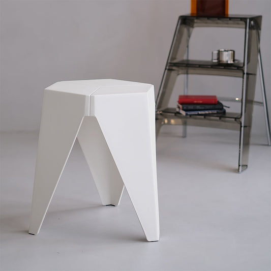 Puzzle Design Stackable Plastic Stools 45cm White (Set of 2) - Barstool Express