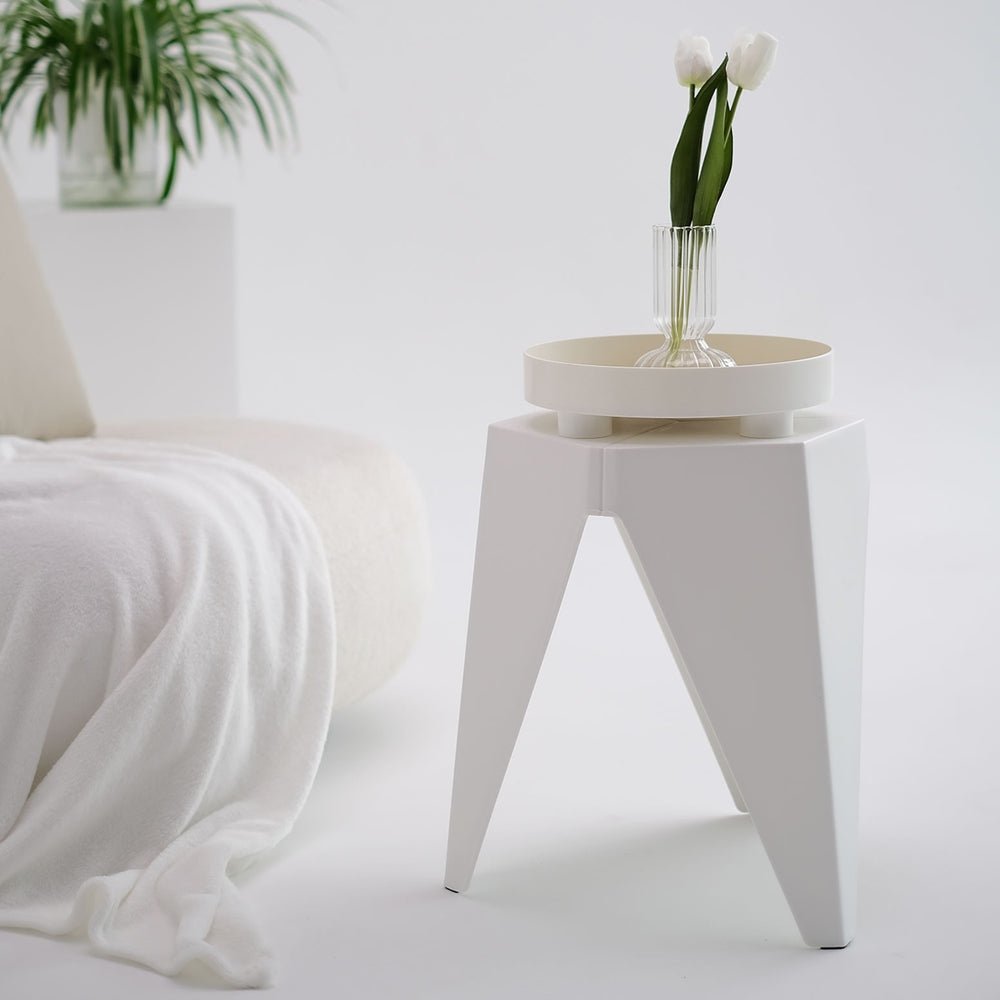 Puzzle Design Stackable Plastic Stools 45cm White (Set of 4) - Barstool Express